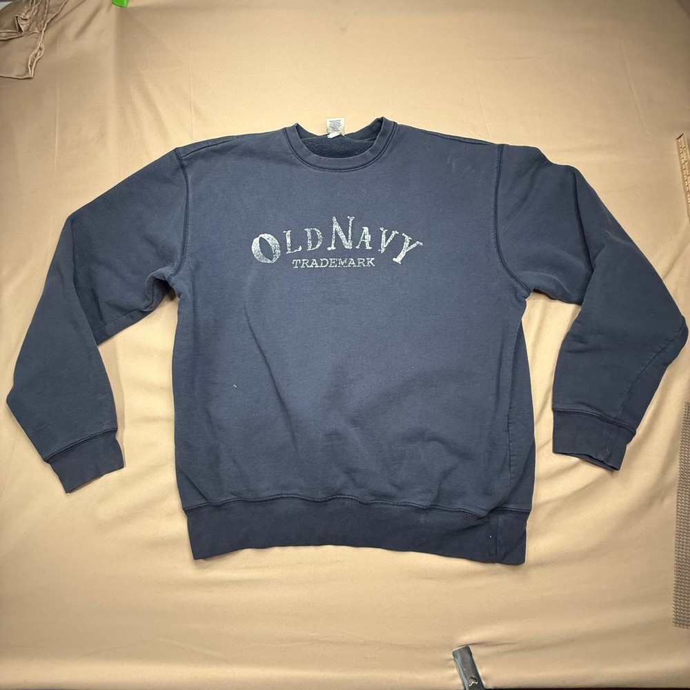 Old Navy Vintage Y2K Navy Blue Crewneck Sweatshirt Distressed Graphic Mens Large